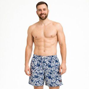 Vineyard Vines Floral Swim Trunks Blue White Lined Quick Dry Resortcore L